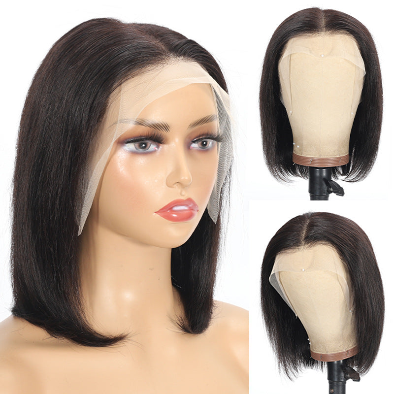 Front Lace Wig Headband Real Human Hair 13 * 4 Bob Wig Straight Human Hair