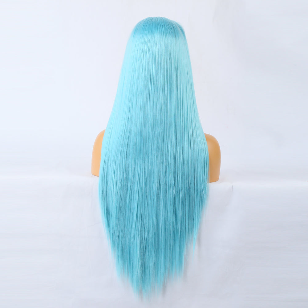 Blue Wig Front Lace Big Lace Ladies  Wig Headgear Lace Wigs Long Straight Hair