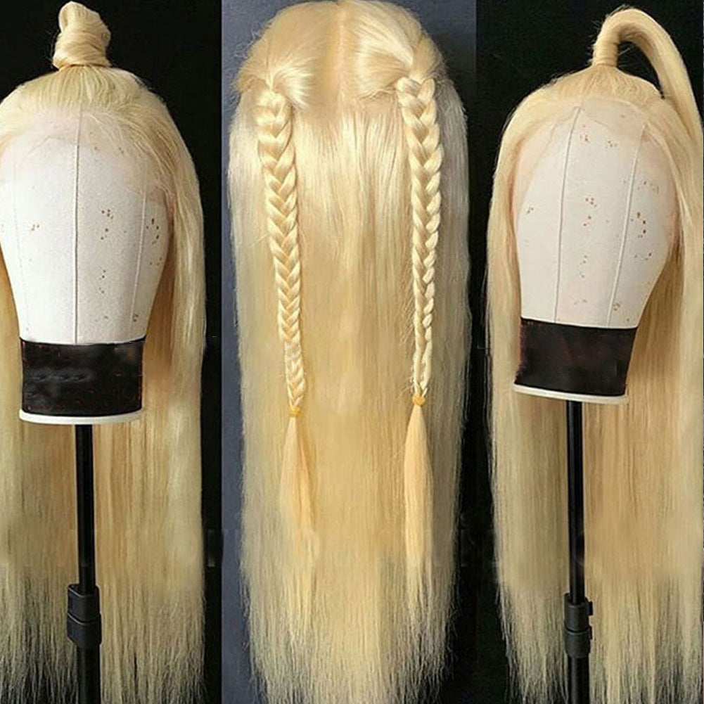 European and American Women's Wig Front Lace Wig Female 613 # Long Straight Hair  Wig Head Cover Wigs