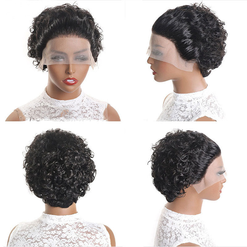 New front lace headgear wig short pixie  human hair real hair